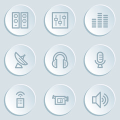 Media web icons , white sticker buttons
