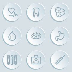 Medicine web icon set 1 , white sticker buttons