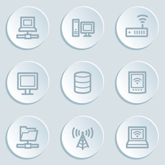 Network web icons, white sticker buttons