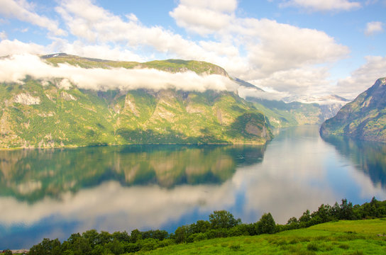 Sogne Fjord in Clouds in Norway