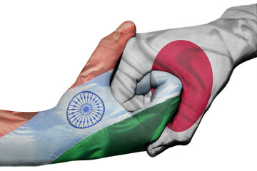 Handshake between India and Japan