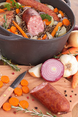 lentils with sausage and vegetables