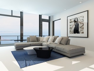 Modernes luxuriöses Wohnzimmer mit Meerblick