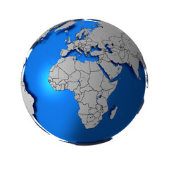 Schematic Earth with accurate country boundaries.