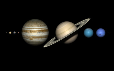 Fototapeta premium Planets of the solar system with correct relative sizes.