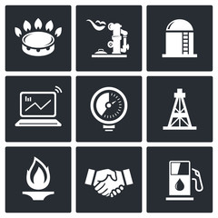 Gas trade vector icon set