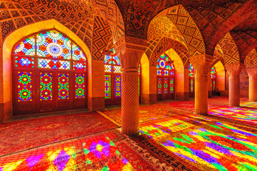 Fototapeta na wymiar An Interior view of Nasir Al-Mulk Mosque in Shiraz, Iran
