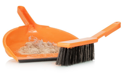 Whisk broom and dustpan with dirt