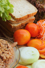making tuna sandwich with fresh vegetables