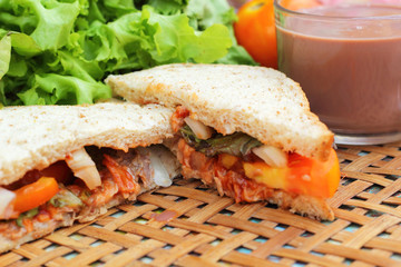 Hot chocolate and tuna sandwich.