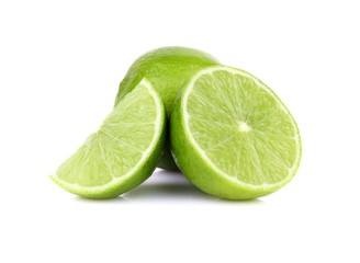 Fototapeta na wymiar Three sliced limes isolated on a white background