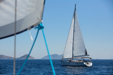 Obraz premium Boat in sailing regatta. Luxury yachts.