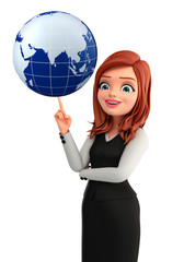 Young Business Woman with globe