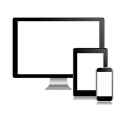 modern monitor, computer, phone, tablet on a white background
