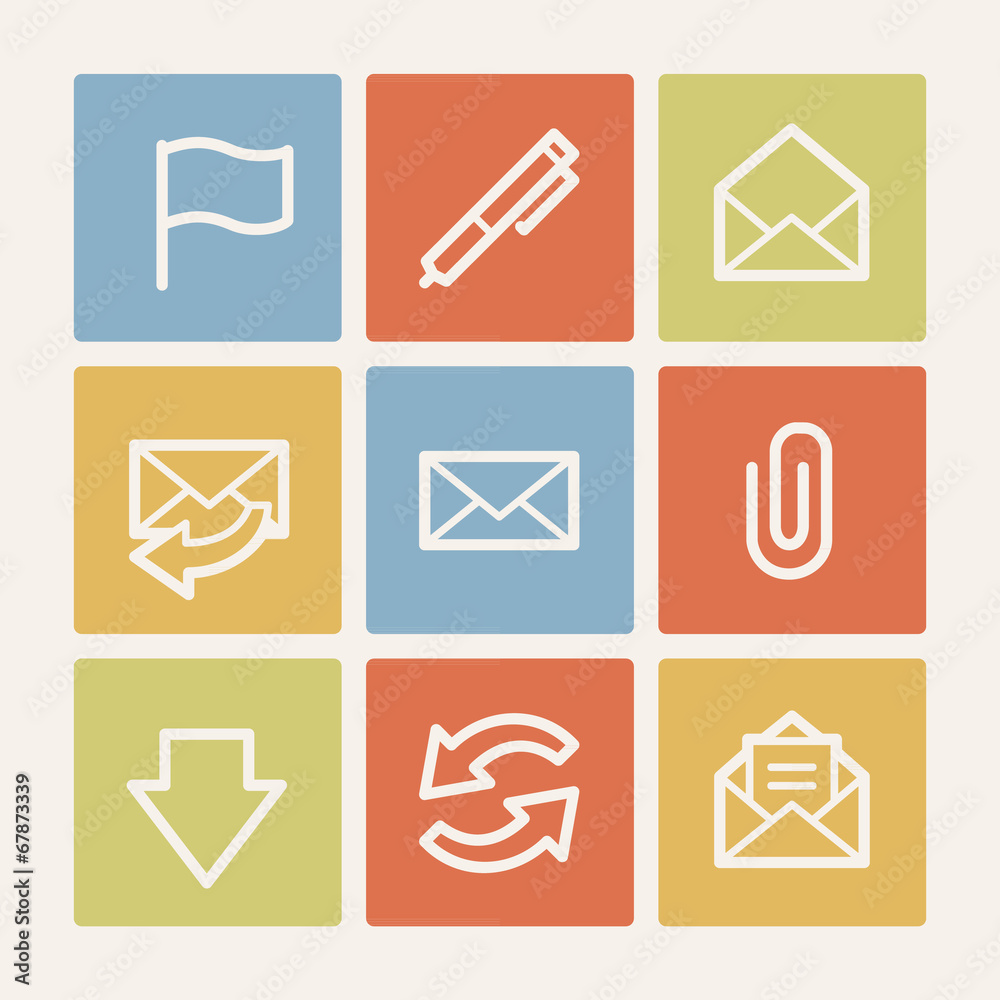 Wall mural E-mail web icons, color square buttons