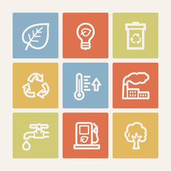 Ecology web icon set 1, color square buttons