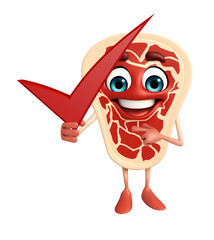 Meat steak character with right sign