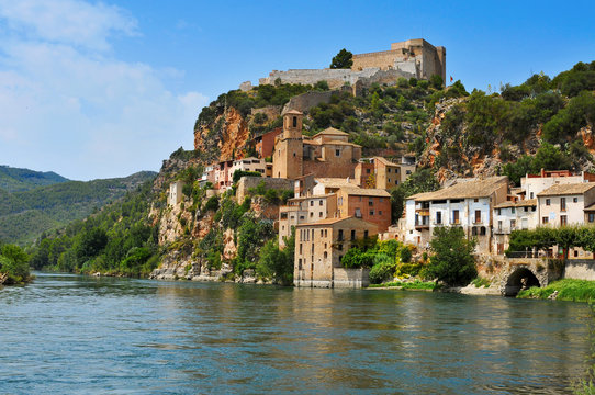 the Ebro River and the old town of Miravet, Spain