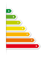 Energy efficiency classes diagram through cut in paper