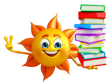 Sun Character With Books pile