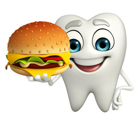 Teeth character with burger
