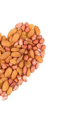 Heart shape of raisins and peanuts.