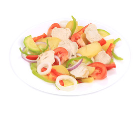Chicken salad with potatoes and zucchini.