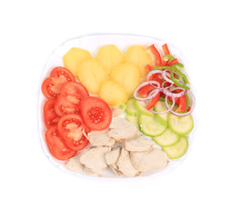 Chicken salad with potatoes and zucchini.