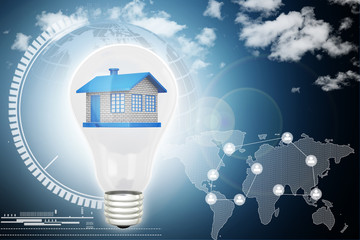 House in to the light bulb, ecology concept
