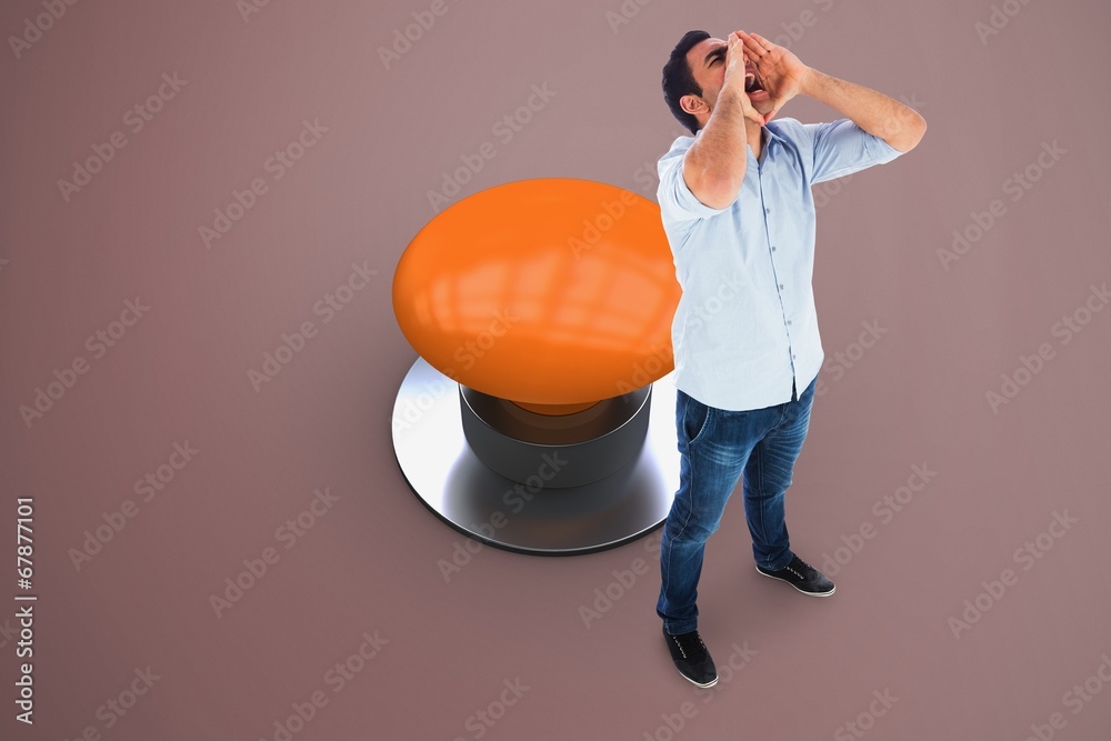 Poster Composite image of shouting casual man standing