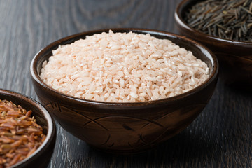 pink rice in ceramic bowl