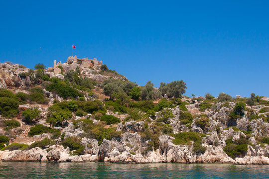 Fort on the Kekova island, Antalya province, Turkey