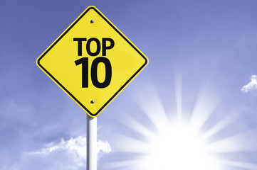 Top 10 road sign with sun background