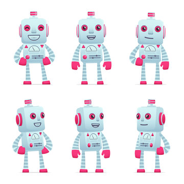Set Of Robot Character In Different Poses