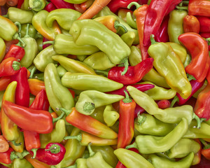 sweet horn peppers closeup, natural background