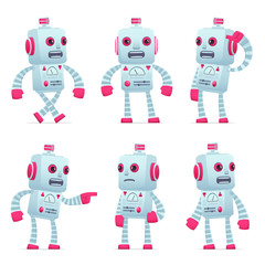 set of robot character in different poses