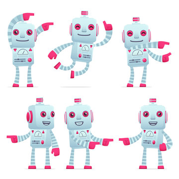 set of robot character in different poses