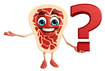 Meat steak character with question mark