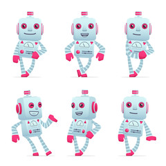 set of robot character in different poses