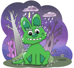 Cartoon Halloween bunny monster