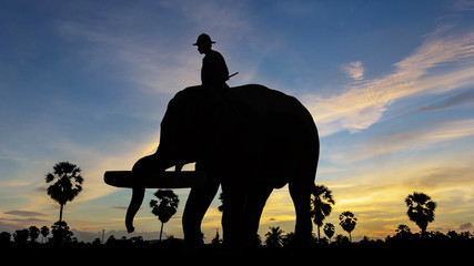 Obraz na płótnie Canvas Elephant working on twilight time