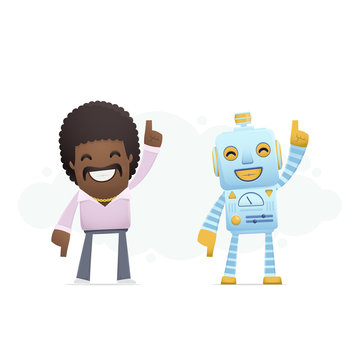 robot dancing disco with a man