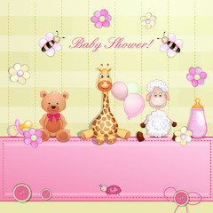 Baby shower card with toys.