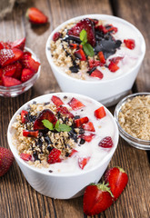 Strawberry Yogurt with Chocolate Sauce