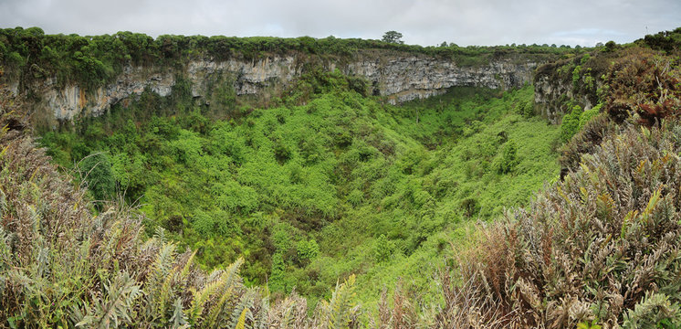 View of one of the twin volcanic craters in Santa Cruz