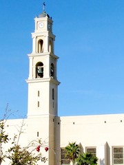 Fototapeta na wymiar Jaffa St Peter Church tower 2011