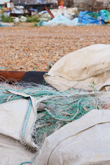 Large bags of nylon commercial fishing nets