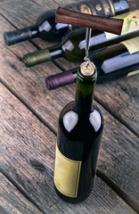 Wine bottle on a wooden table