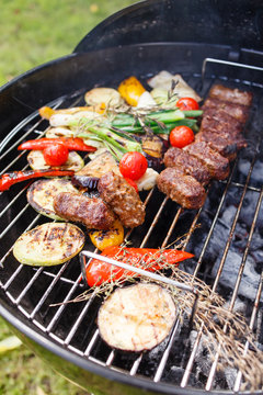 grilled kebab and vegetables