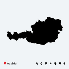 Fototapeta premium High detailed vector map of Austria with navigation pins.